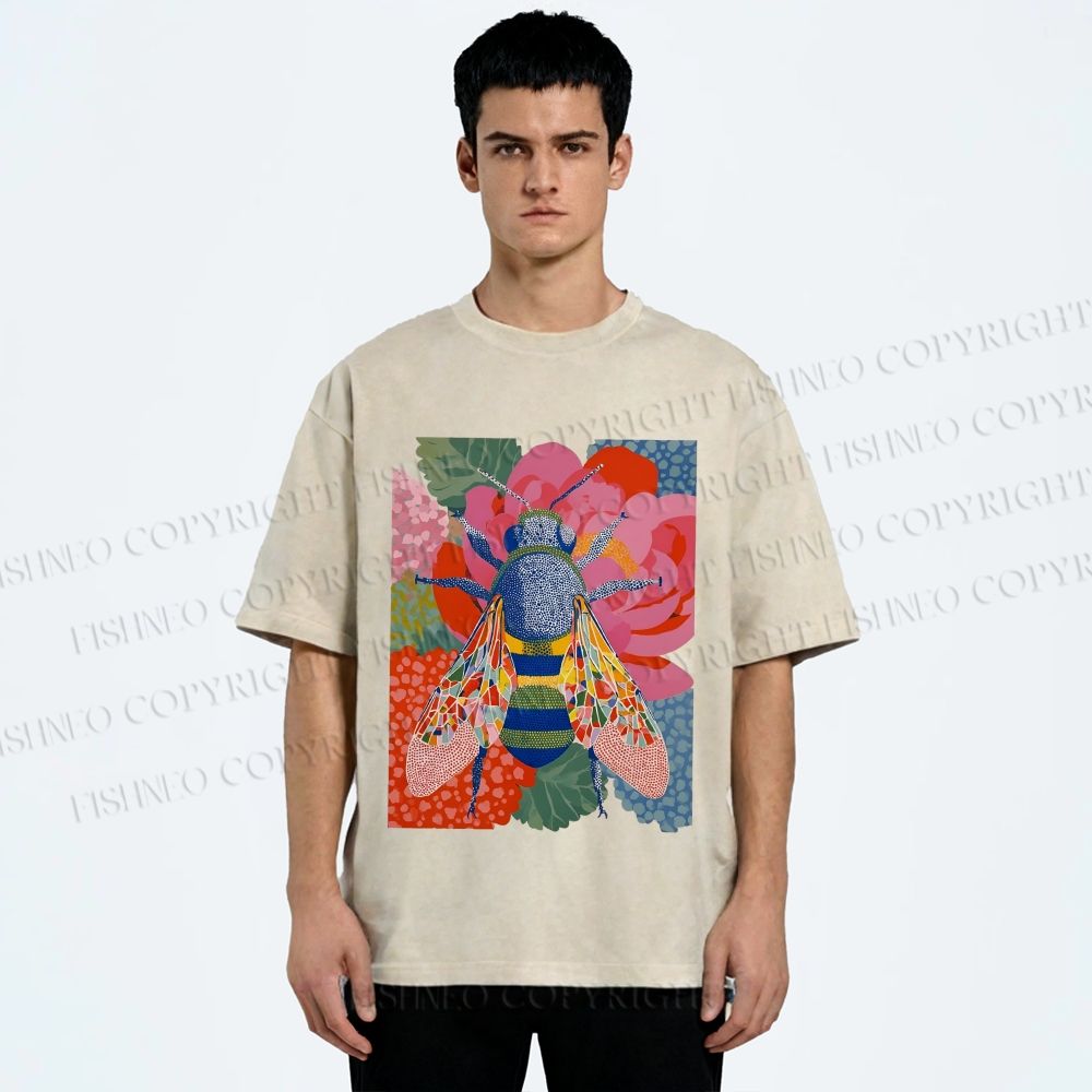 Unisex Bug in Flowers Printed Washed Tee