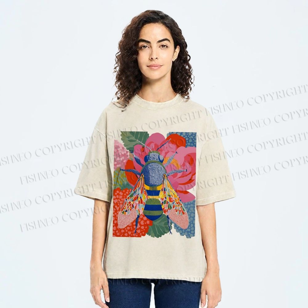 Unisex Bug in Flowers Printed Washed Tee