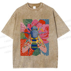Unisex Bug in Flowers Printed Washed Tee