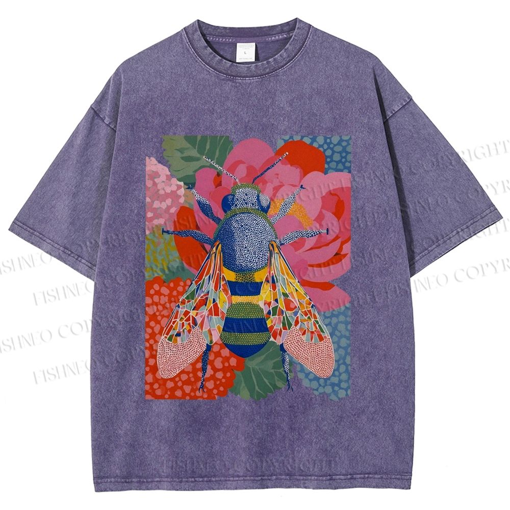 Unisex Bug in Flowers Printed Washed Tee
