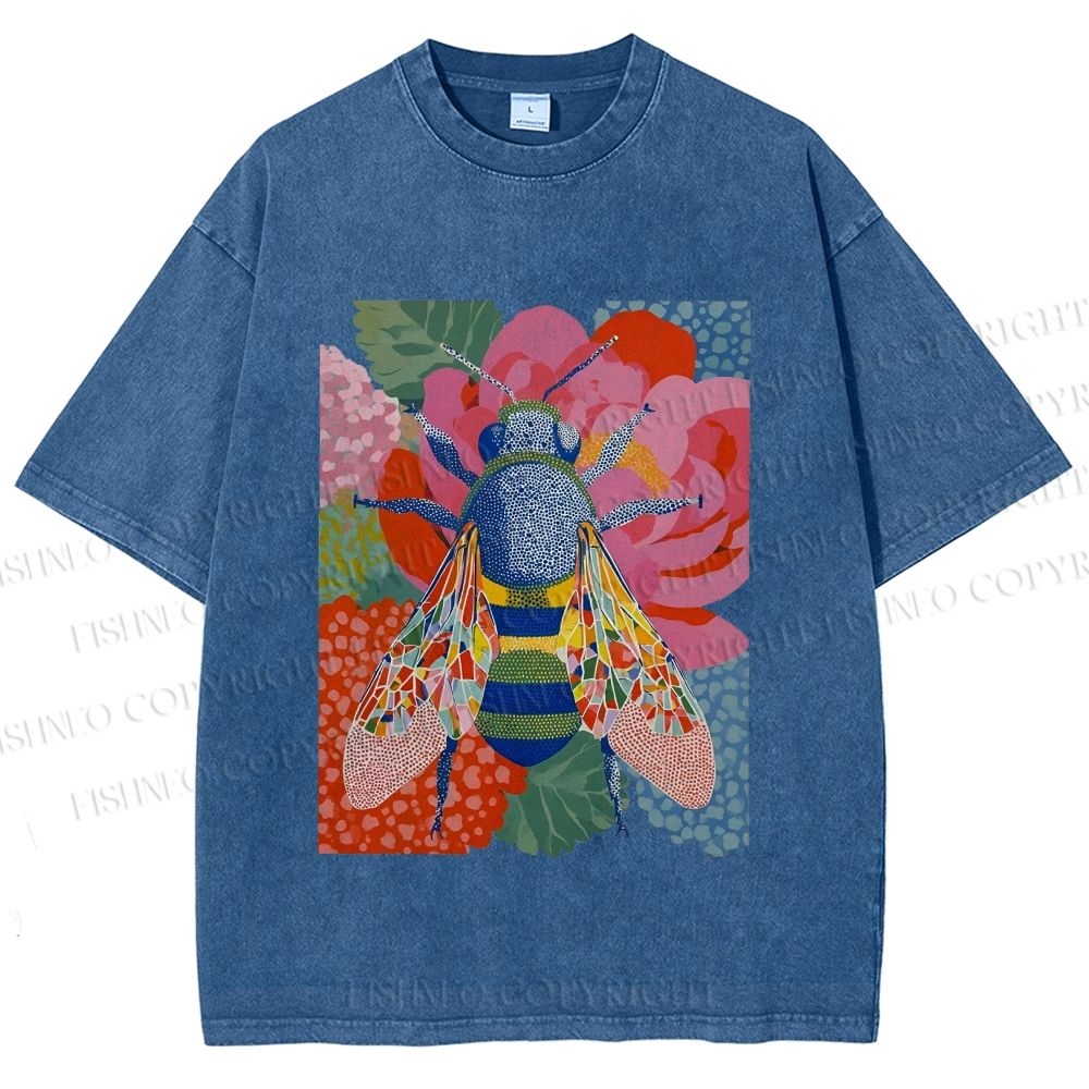 Unisex Bug in Flowers Printed Washed Tee