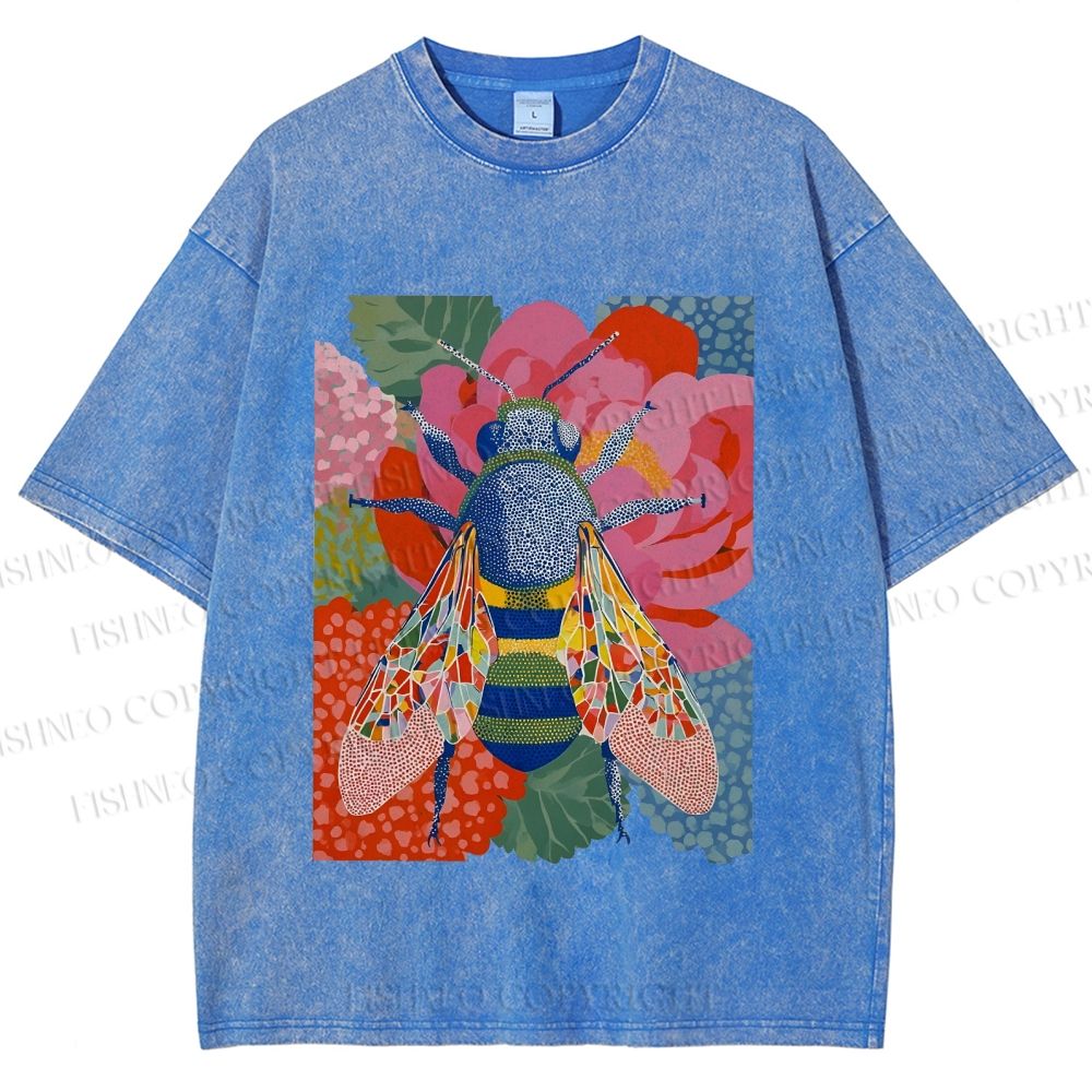 Unisex Bug in Flowers Printed Washed Tee