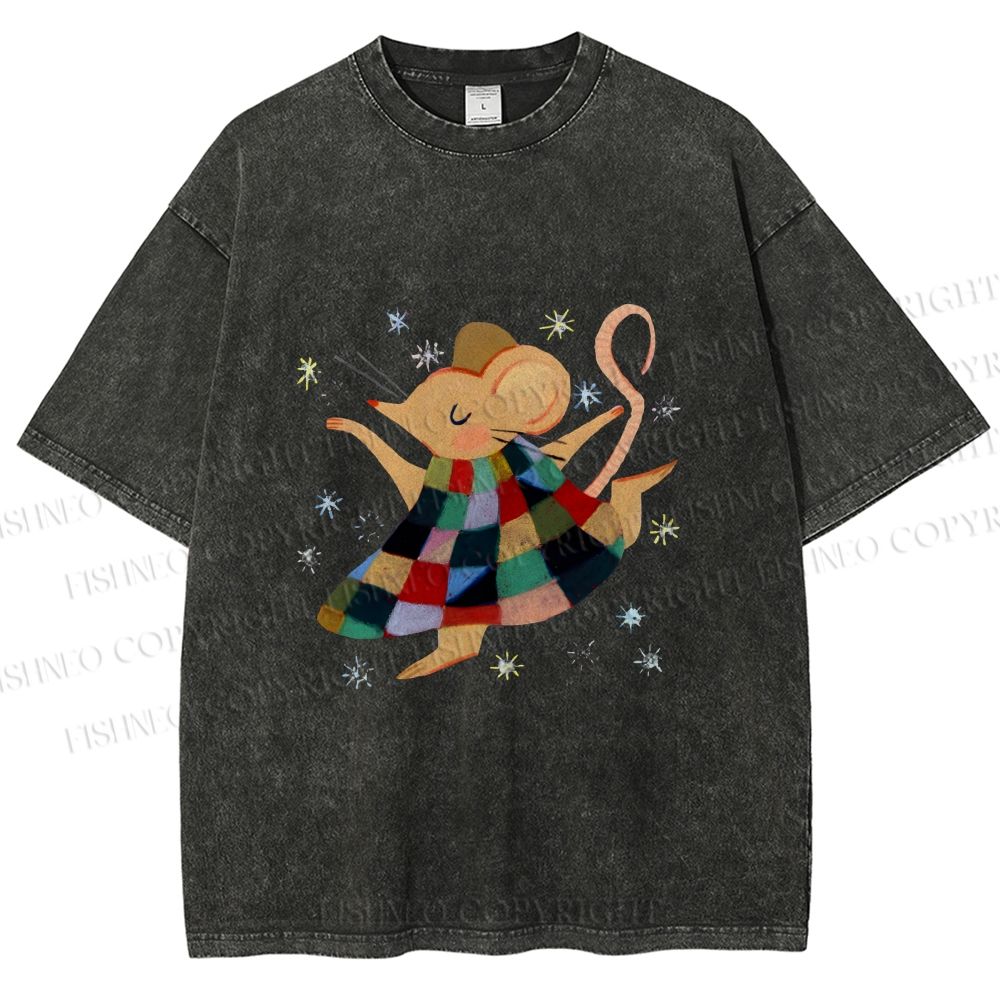 Unisex Rat Dancing Printed Washed Tee