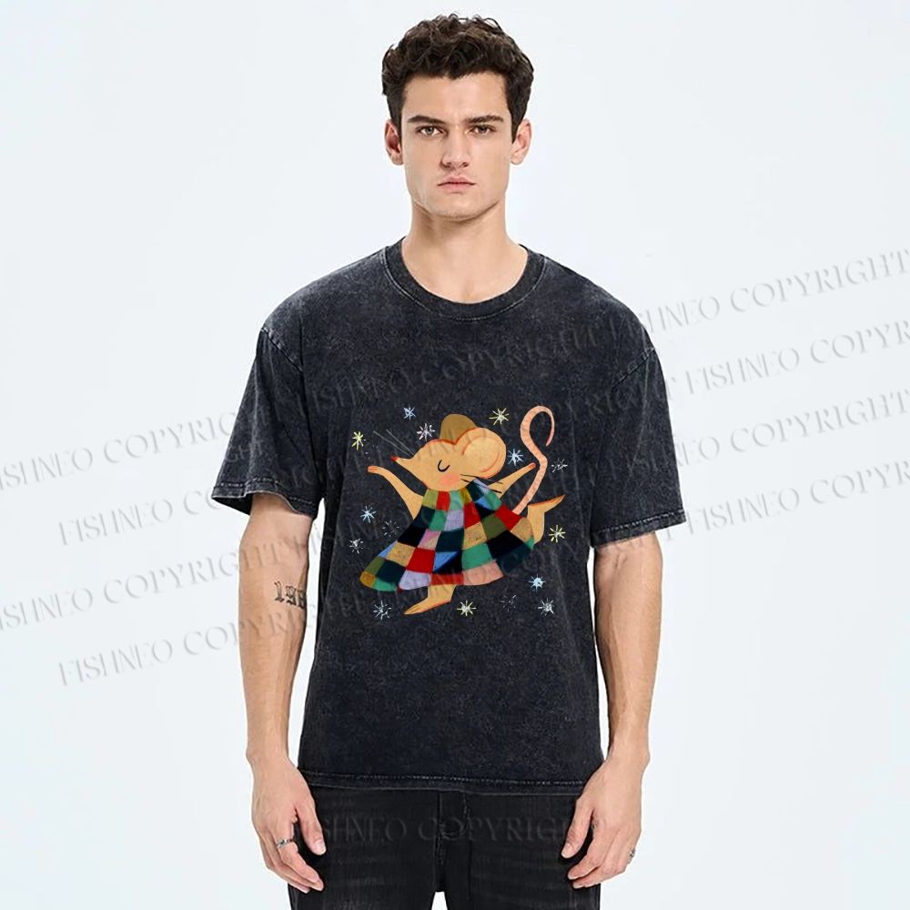 Unisex Rat Dancing Printed Washed Tee