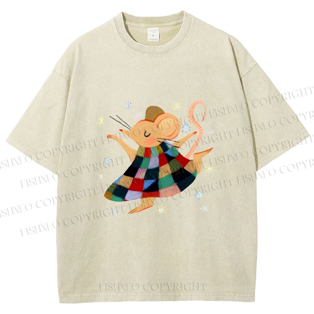 Unisex Rat Dancing Printed Washed Tee