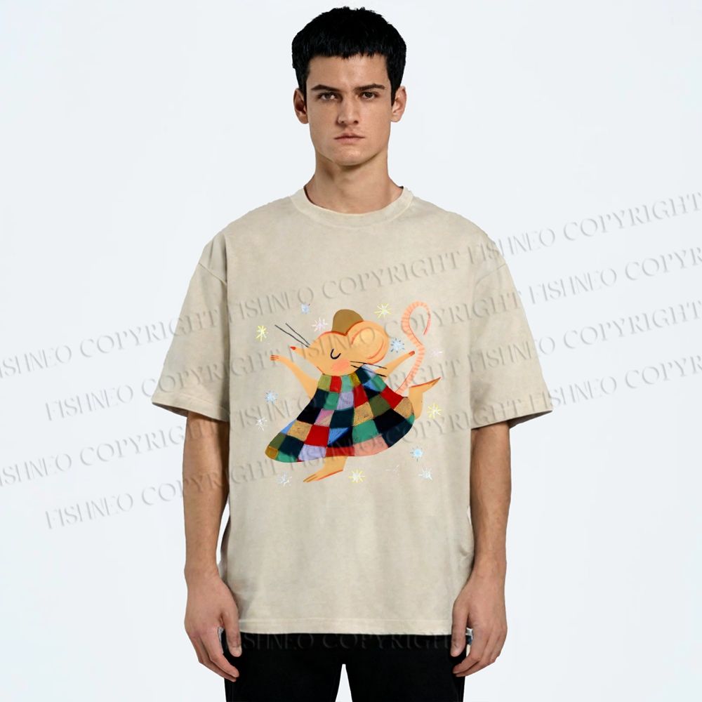 Unisex Rat Dancing Printed Washed Tee