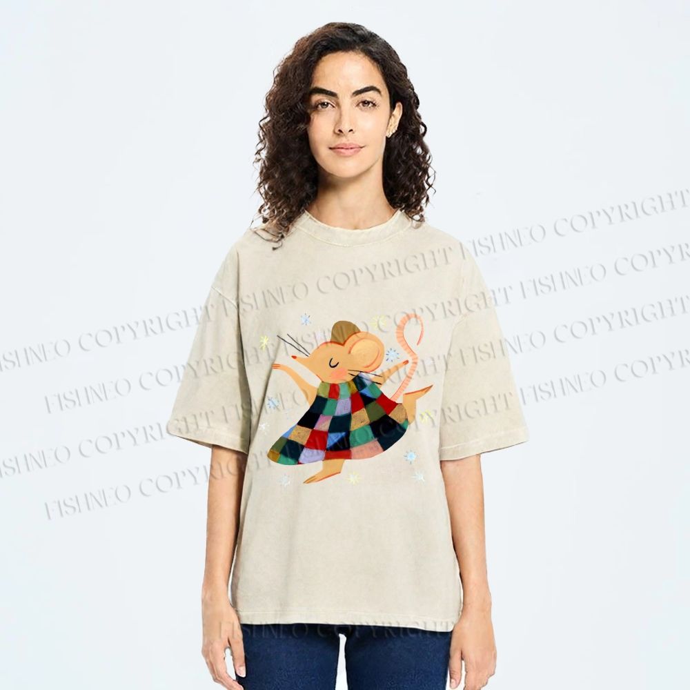Unisex Rat Dancing Printed Washed Tee