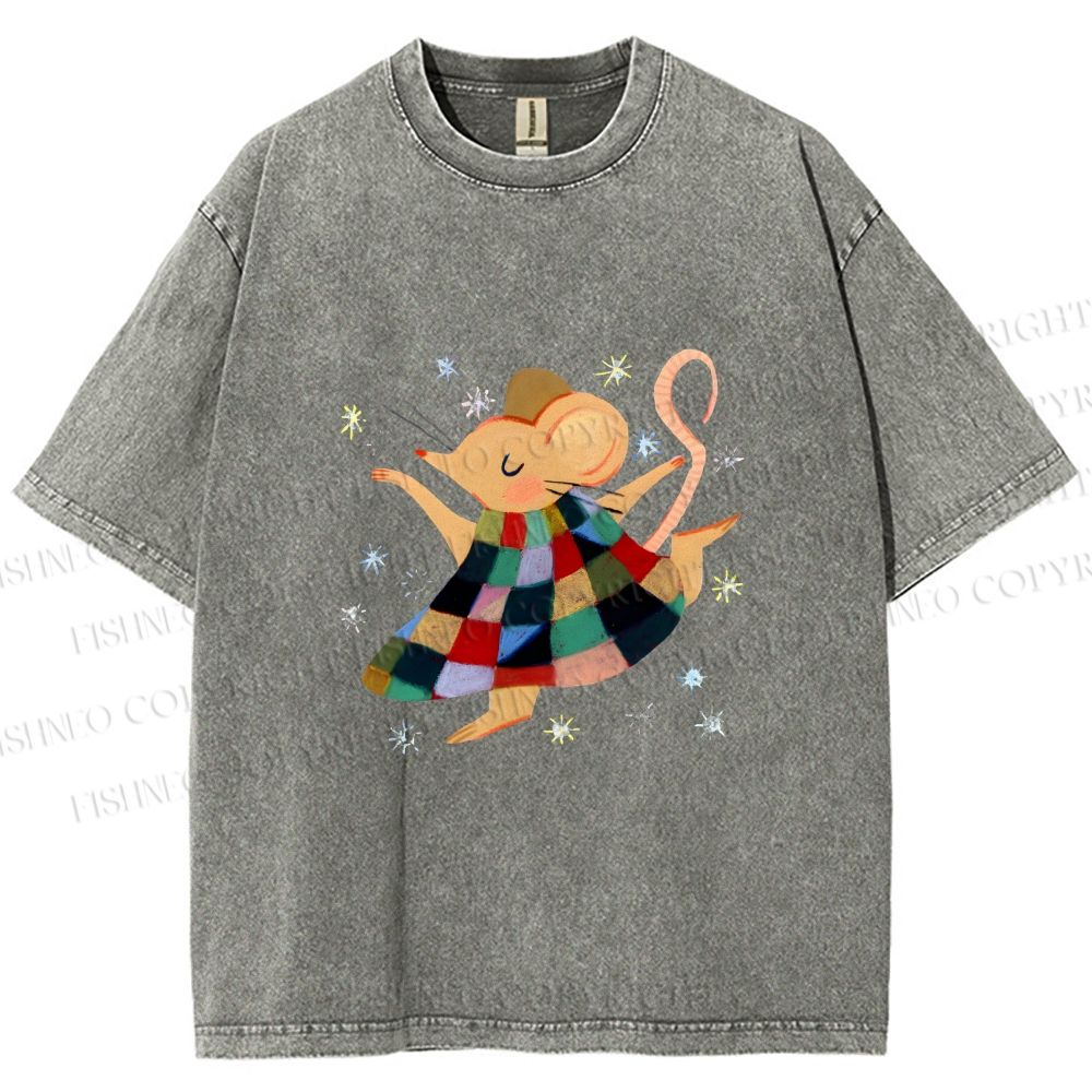 Unisex Rat Dancing Printed Washed Tee