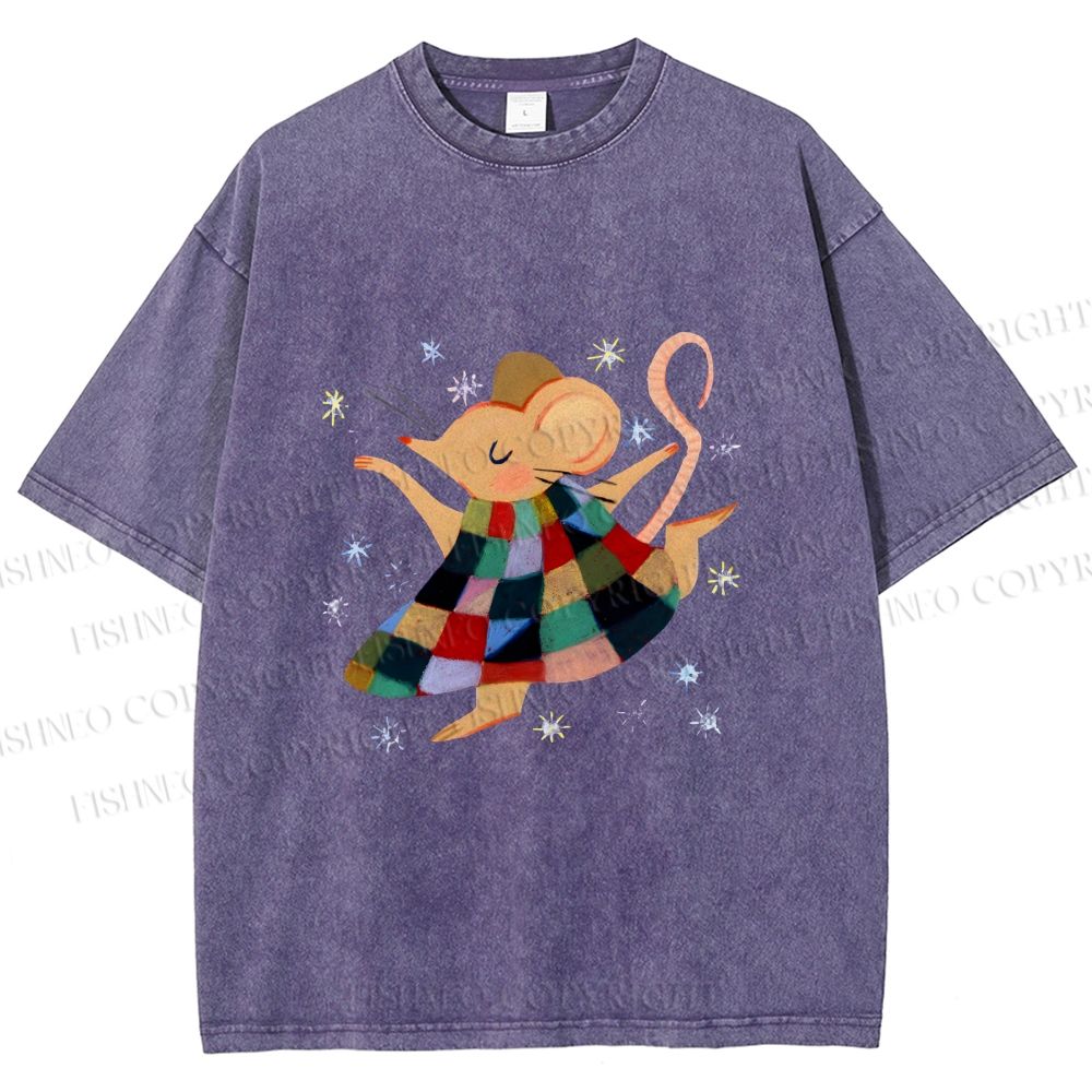 Unisex Rat Dancing Printed Washed Tee