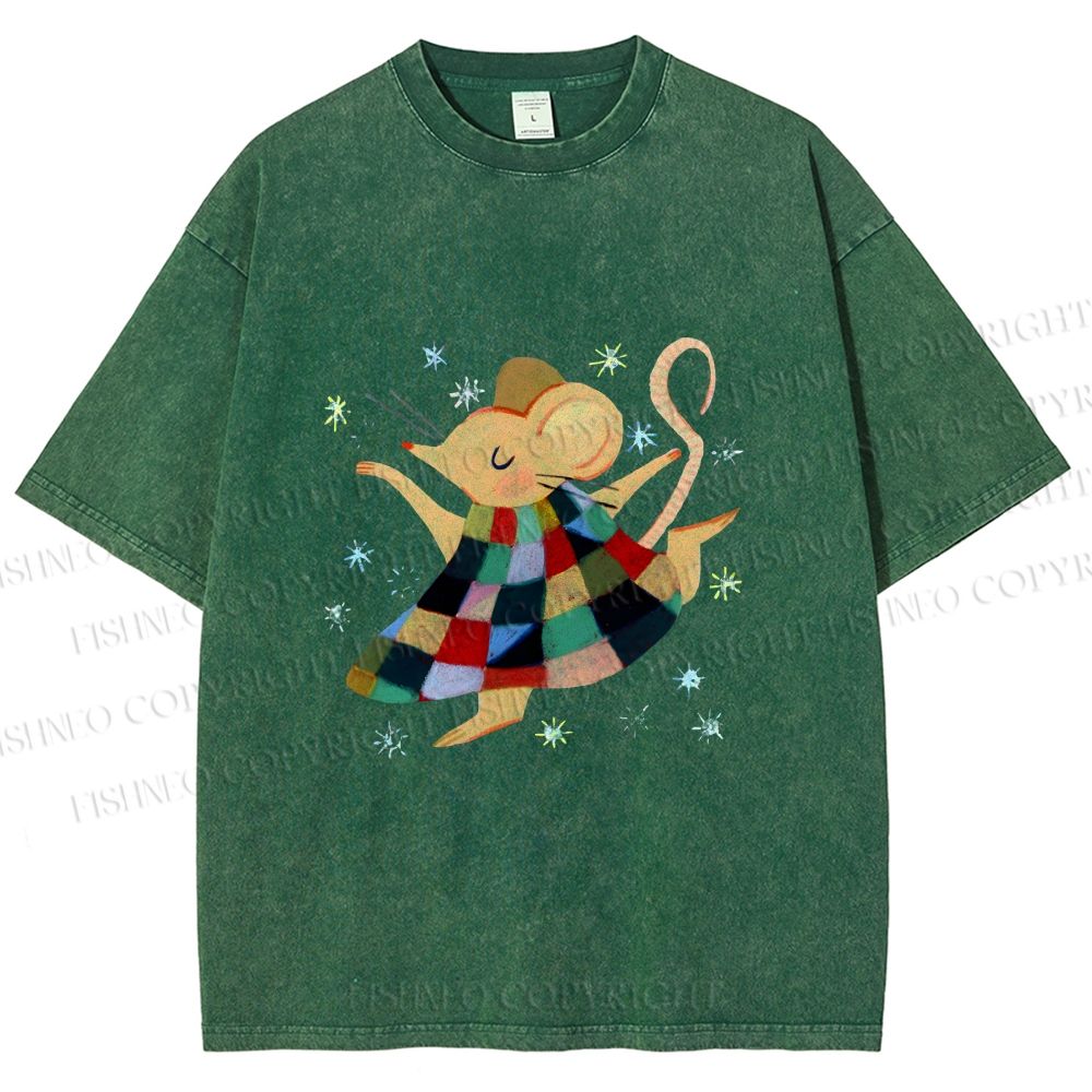 Unisex Rat Dancing Printed Washed Tee