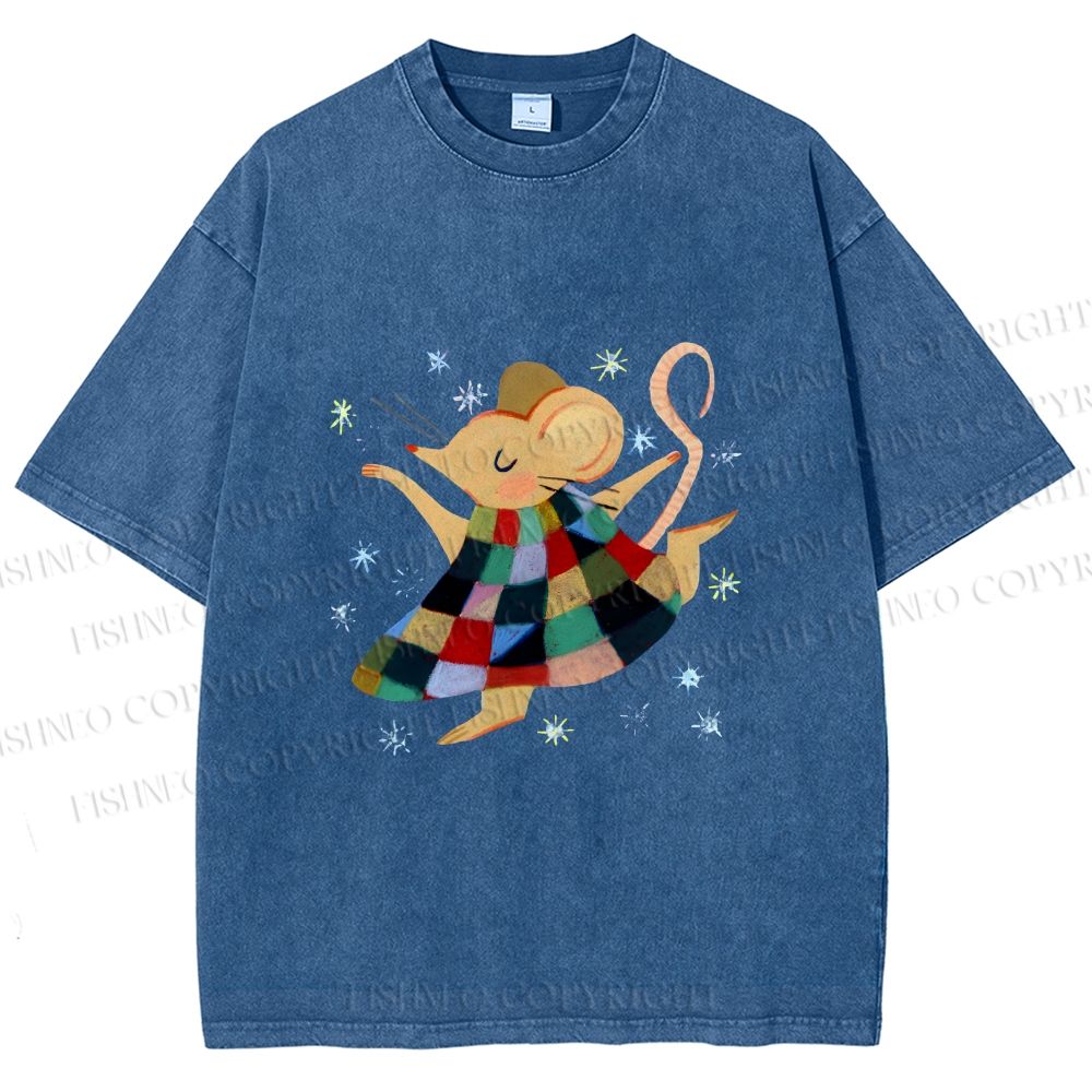 Unisex Rat Dancing Printed Washed Tee