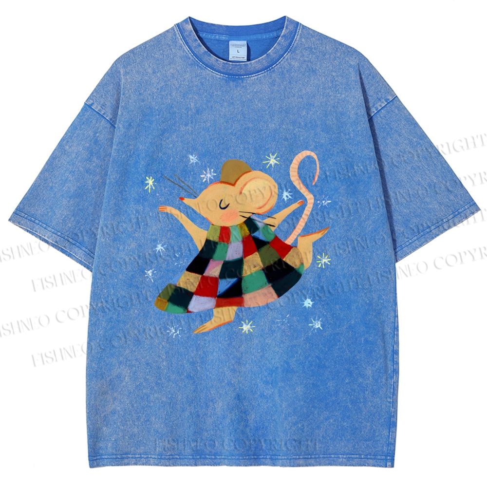Unisex Rat Dancing Printed Washed Tee