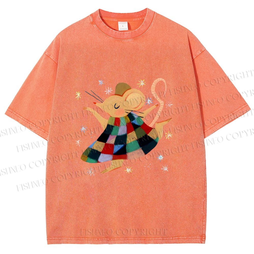 Unisex Rat Dancing Printed Washed Tee