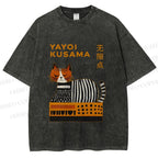 Unisex Yayoi Kusama Cat on Box Printed Washed Tee