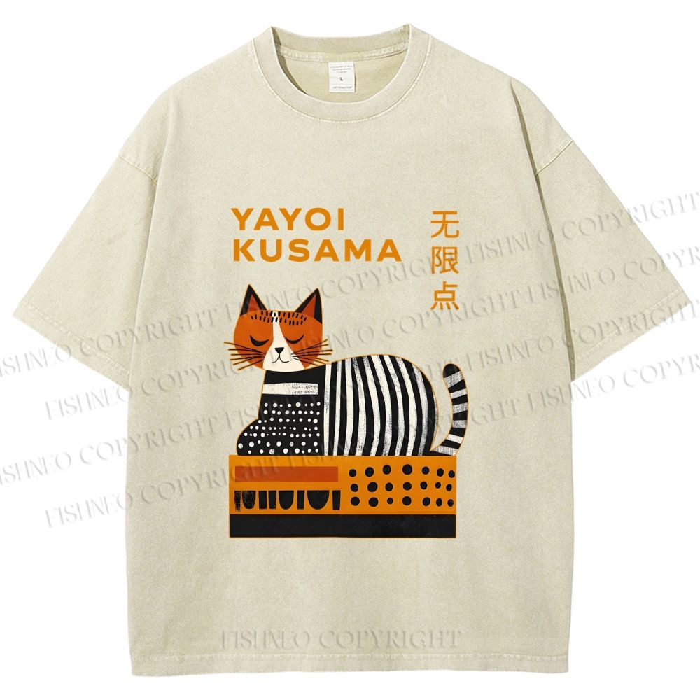 Unisex Yayoi Kusama Cat on Box Printed Washed Tee