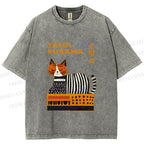 Unisex Yayoi Kusama Cat on Box Printed Washed Tee