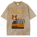Unisex Yayoi Kusama Cat on Box Printed Washed Tee