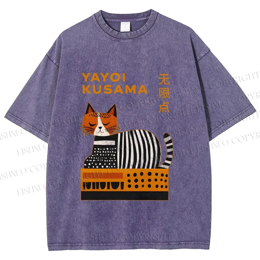 Unisex Yayoi Kusama Cat on Box Printed Washed Tee
