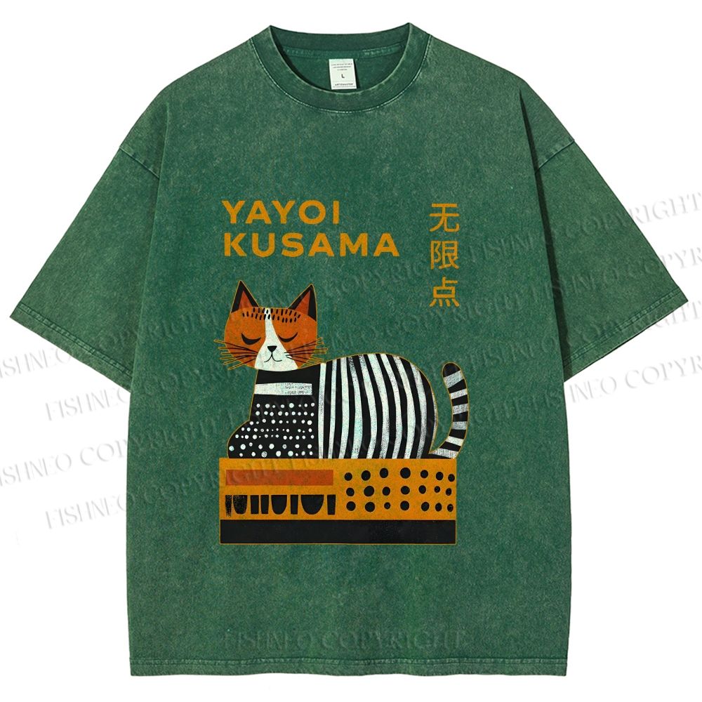 Unisex Yayoi Kusama Cat on Box Printed Washed Tee