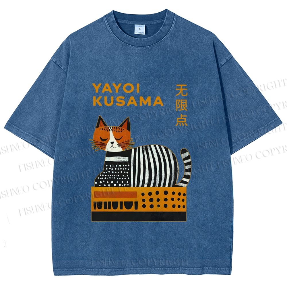 Unisex Yayoi Kusama Cat on Box Printed Washed Tee