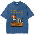 Unisex Yayoi Kusama Cat on Box Printed Washed Tee