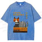 Unisex Yayoi Kusama Cat on Box Printed Washed Tee