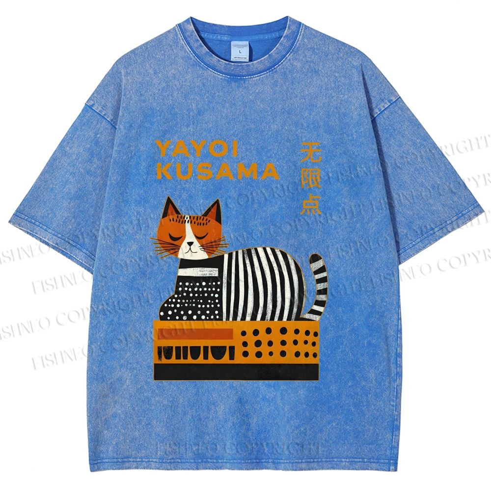 Unisex Yayoi Kusama Cat on Box Printed Washed Tee