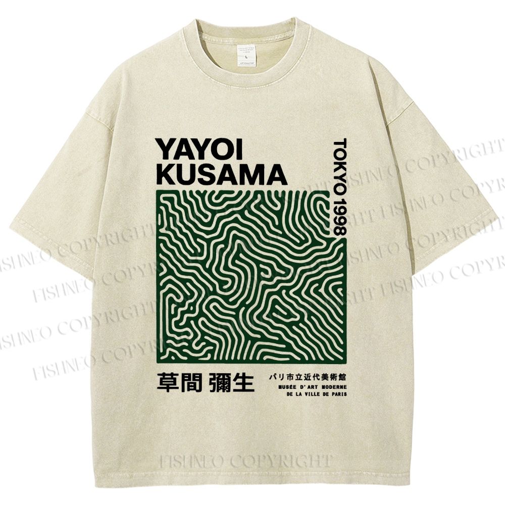 Unisex Yayoi Kusama Green Line Printed Washed Tee