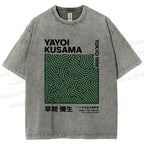Unisex Yayoi Kusama Green Line Printed Washed Tee