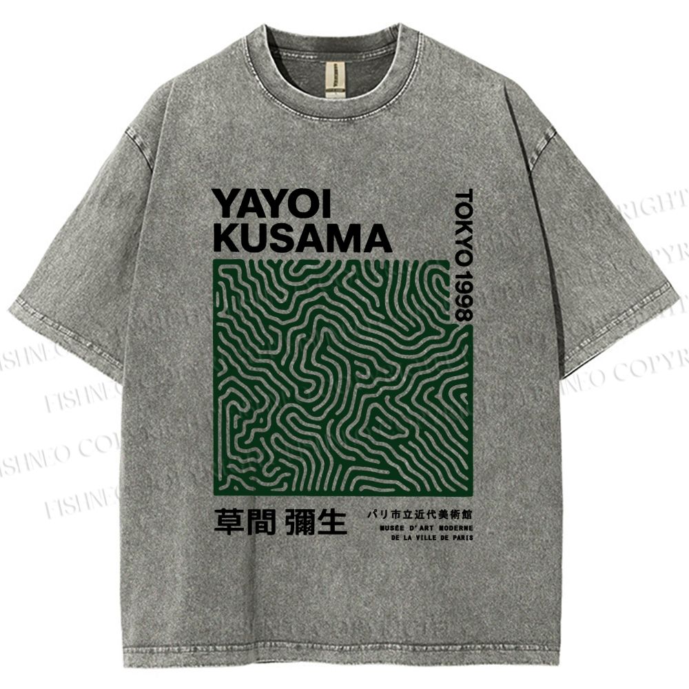 Unisex Yayoi Kusama Green Line Printed Washed Tee