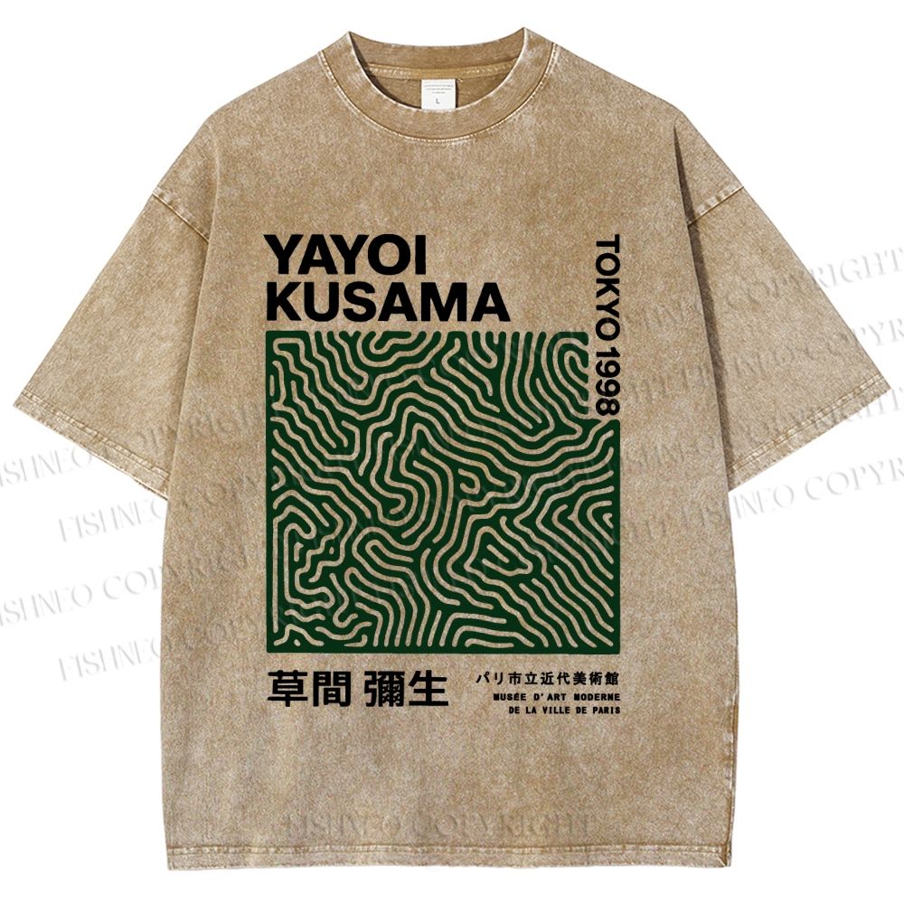 Unisex Yayoi Kusama Green Line Printed Washed Tee
