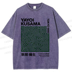 Unisex Yayoi Kusama Green Line Printed Washed Tee