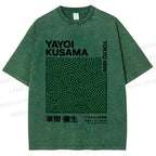 Unisex Yayoi Kusama Green Line Printed Washed Tee