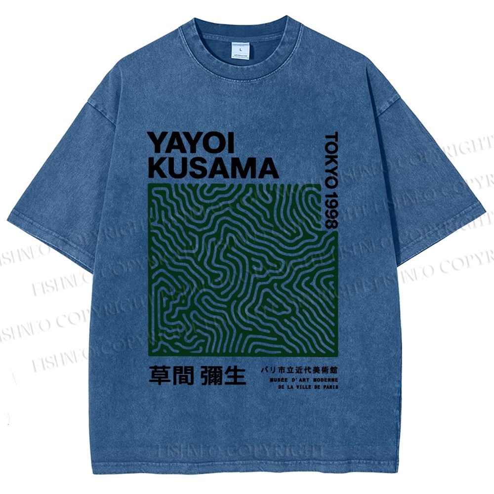Unisex Yayoi Kusama Green Line Printed Washed Tee