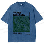 Unisex Yayoi Kusama Green Line Printed Washed Tee