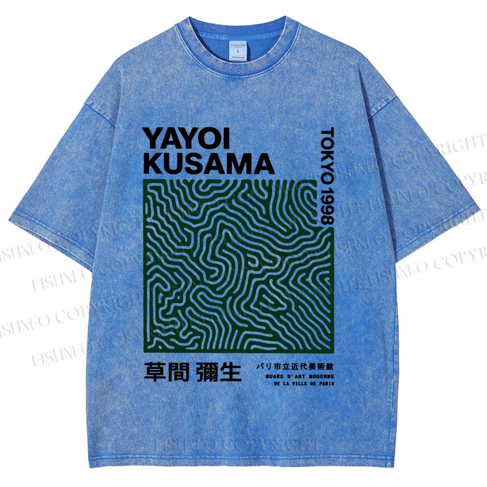 Unisex Yayoi Kusama Green Line Printed Washed Tee