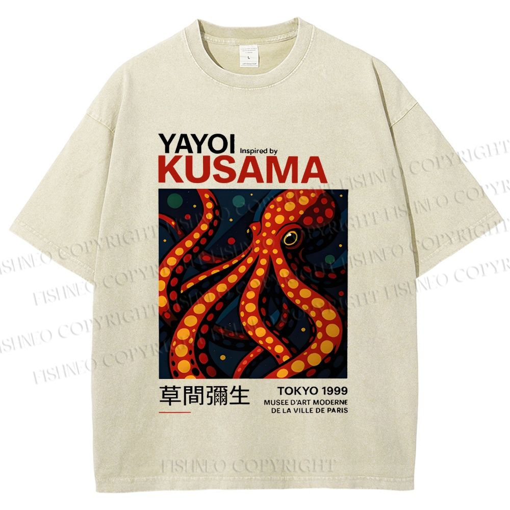 Unisex Yayoi Kusama Octopus Printed Washed Tee