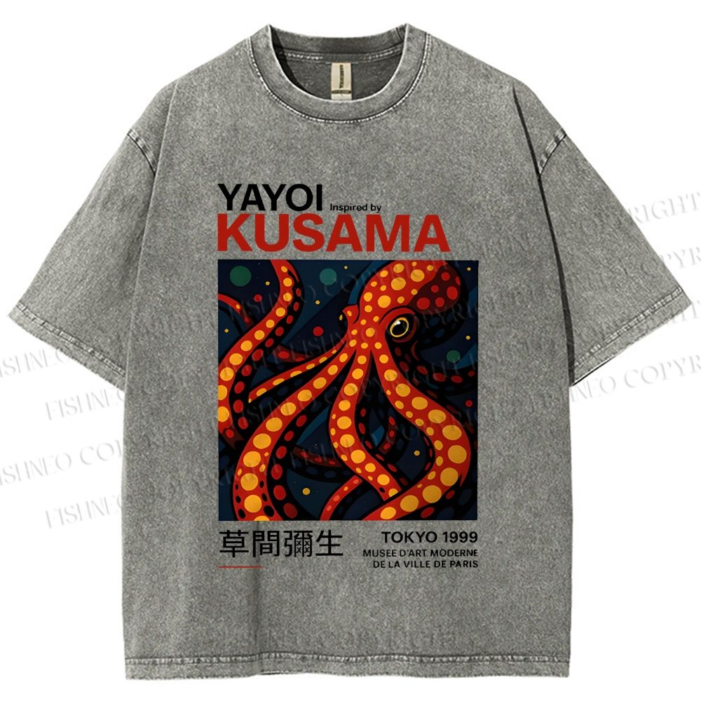 Unisex Yayoi Kusama Octopus Printed Washed Tee