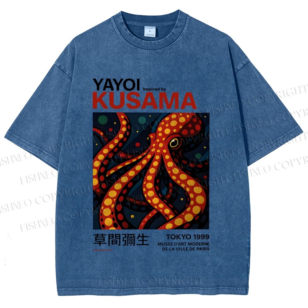 Unisex Yayoi Kusama Octopus Printed Washed Tee