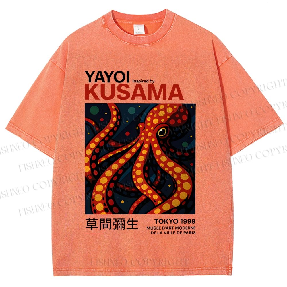 Unisex Yayoi Kusama Octopus Printed Washed Tee