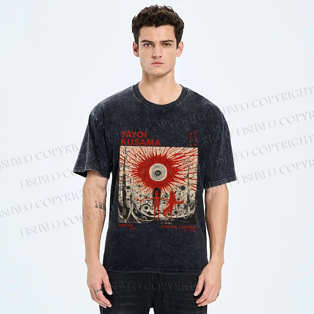 Unisex Yayoi Kusama Bloody Spooky Eye Printed Washed Tee
