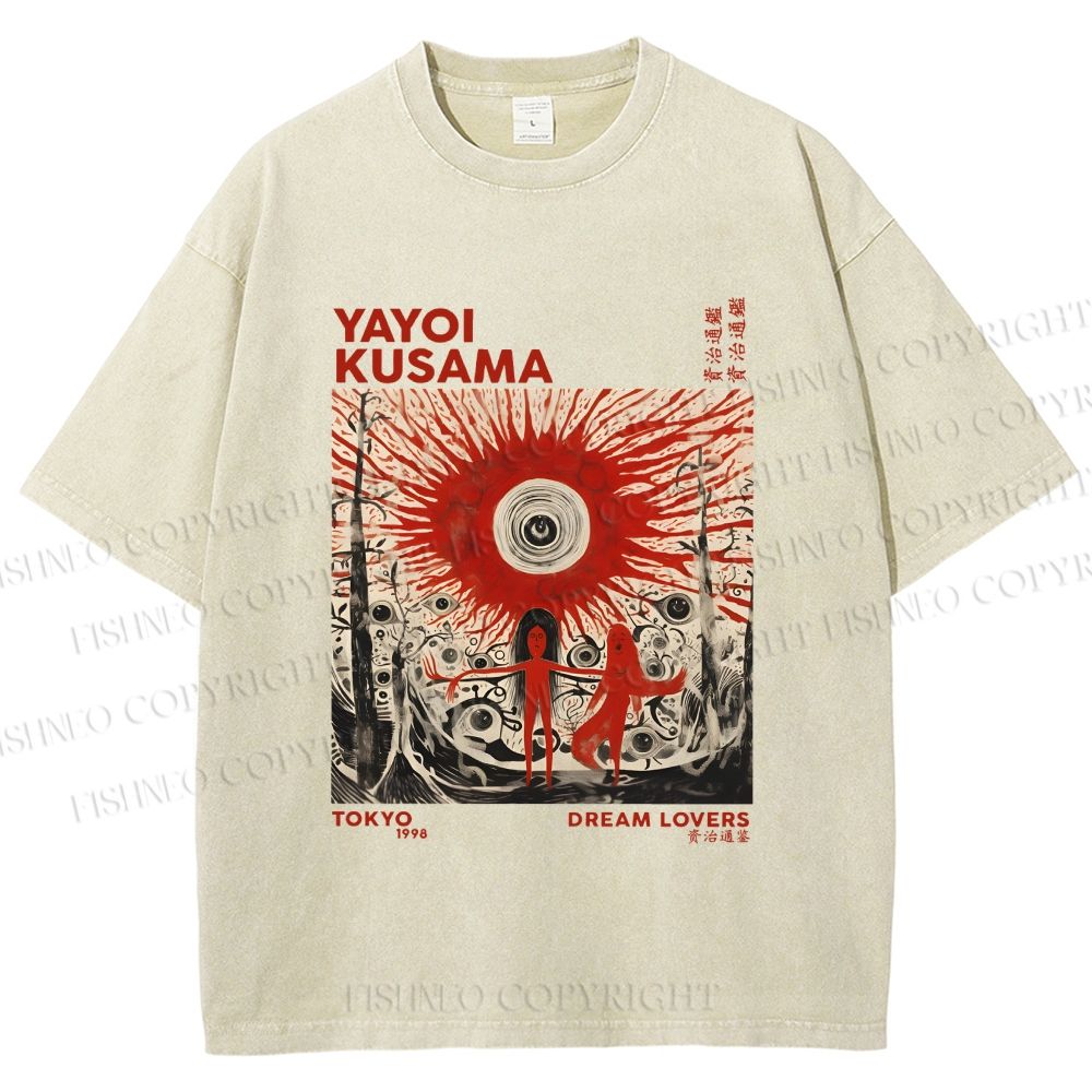 Unisex Yayoi Kusama Bloody Spooky Eye Printed Washed Tee