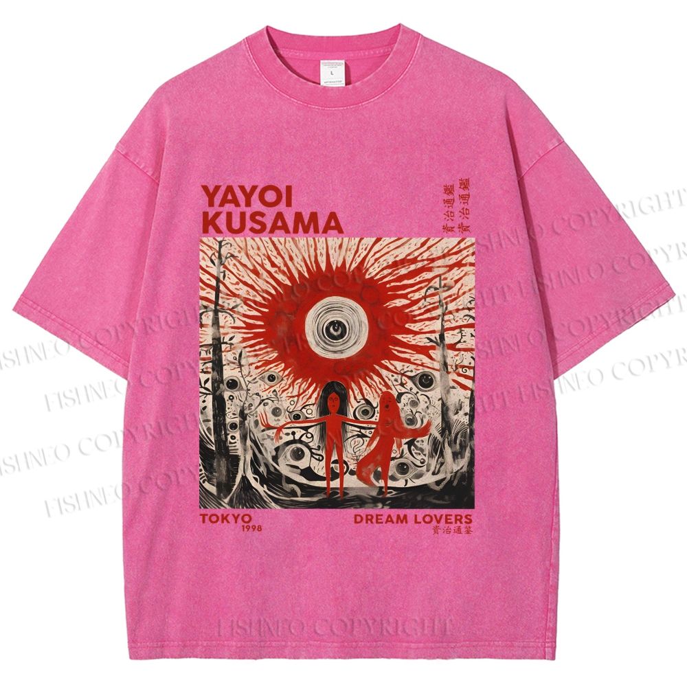 Unisex Yayoi Kusama Bloody Spooky Eye Printed Washed Tee