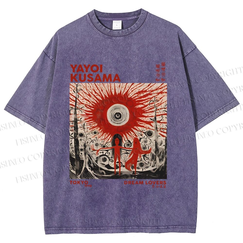 Unisex Yayoi Kusama Bloody Spooky Eye Printed Washed Tee