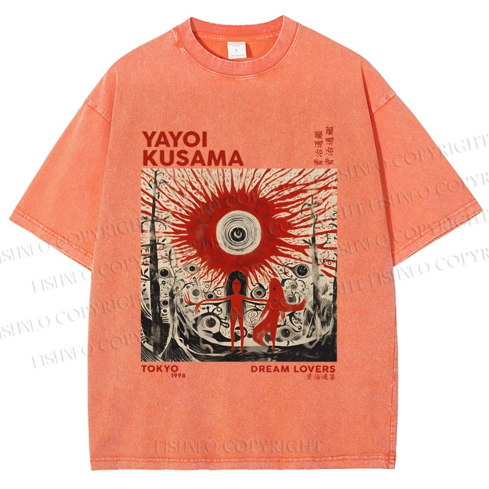 Unisex Yayoi Kusama Bloody Spooky Eye Printed Washed Tee