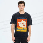 Unisex Ibuprofen Cartoon Cat Printed Washed Tee