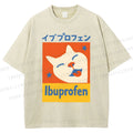 Unisex Ibuprofen Cartoon Cat Printed Washed Tee