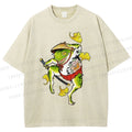 Unisex Japanese Vintage Dancing Frog Printed Washed Tee