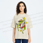 Unisex Japanese Vintage Dancing Frog Printed Washed Tee