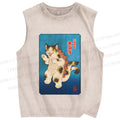 Unisex Monster Cat Printed Washed Tank Top